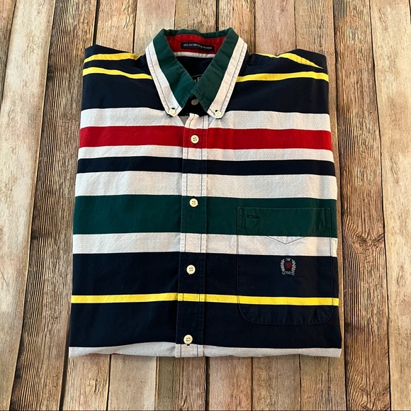 Vintage mens striped short sleeve casual button down shirt | size Large - Picture 4 of 9